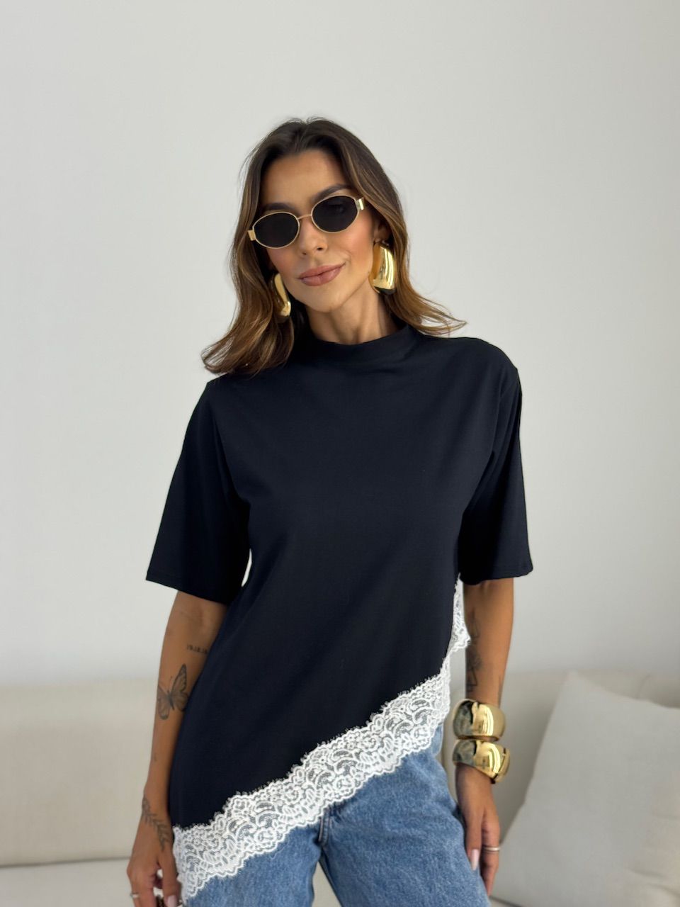 BLUSA MARIANA CF RENDA PRETO/OFF