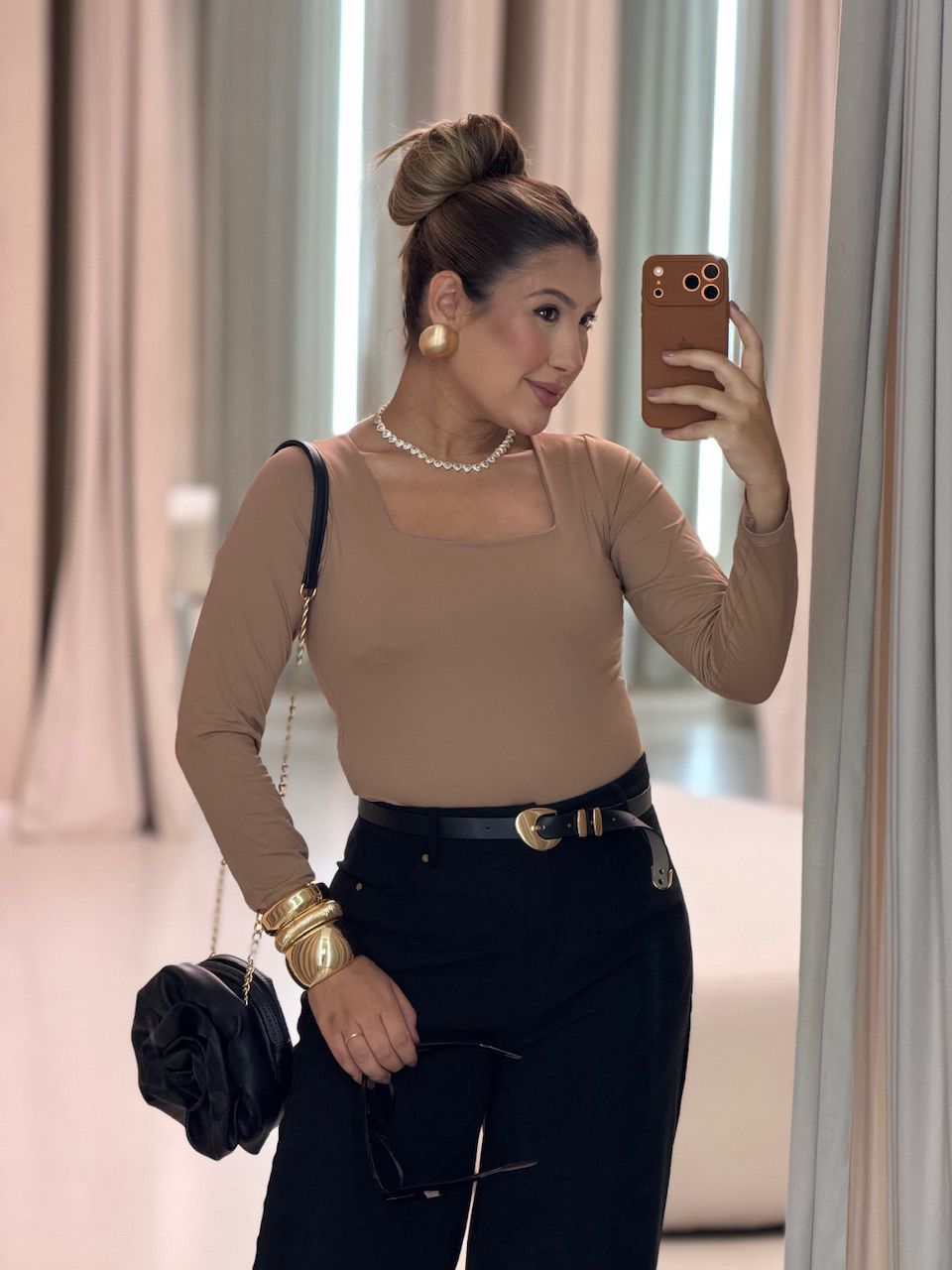 BLUSA AMANDA MANGA LONGA NUDE - 0074380049 - CAROLLA FERRARO