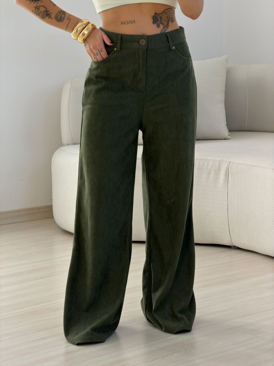 CALÇA MÁRCIA COTELÊ VERDE - 0074310230 - CAROLLA FERRARO