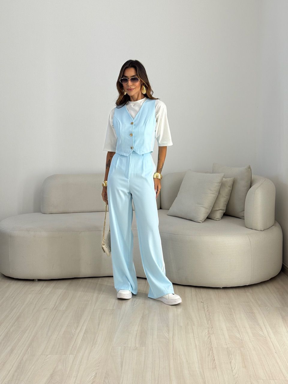 CONJUNTO KIARA LISTRAS BABY BLUE - 0074280365 - CAROLLA FERRARO