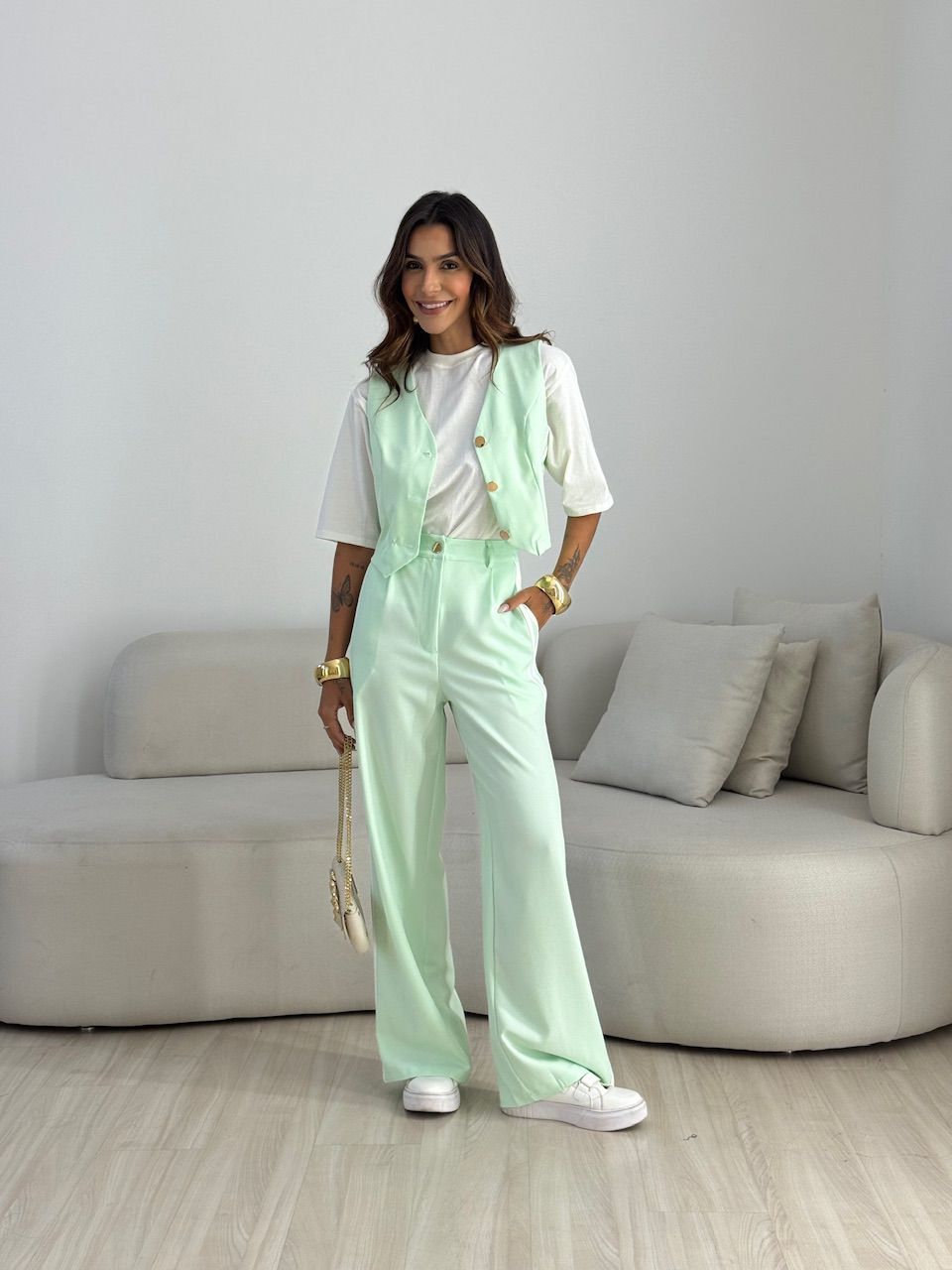 CONJUNTO KIARA LISTRAS BABY GREEN - 0074280400 - CAROLLA FERRARO