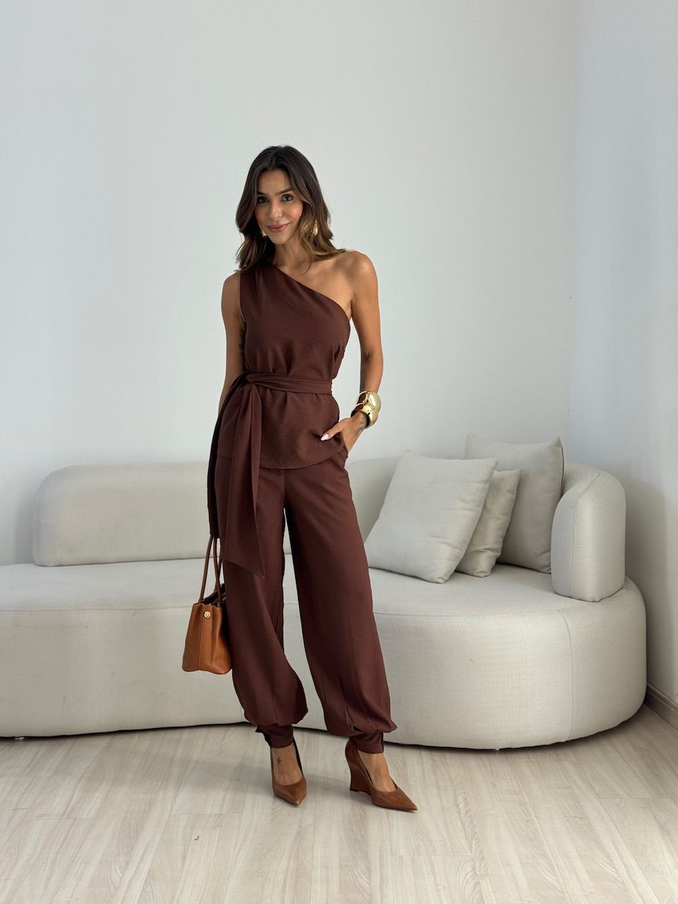 CONJUNTO LEILA NULA MANGA MARROM - 0074300054 - CAROLLA FERRARO