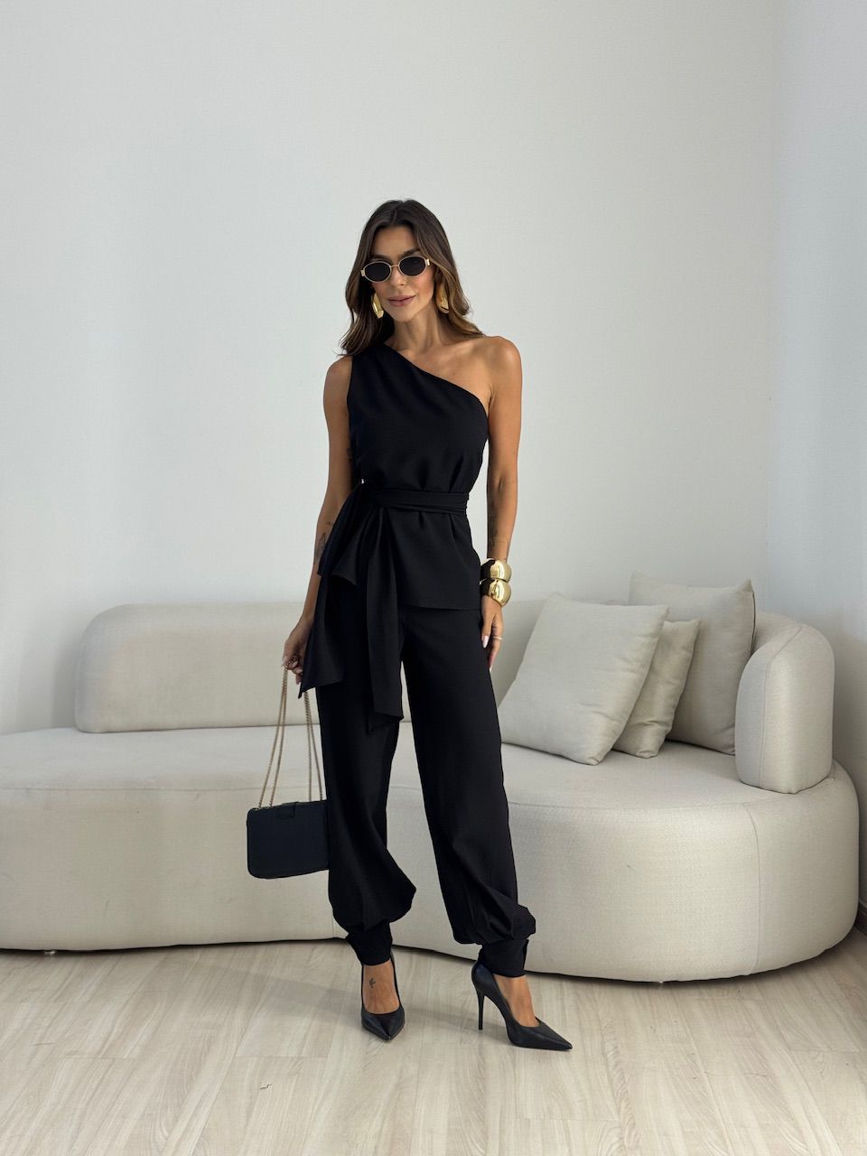 CONJUNTO LEILA NULA MANGA PRETO - 0074300032 - CAROLLA FERRARO