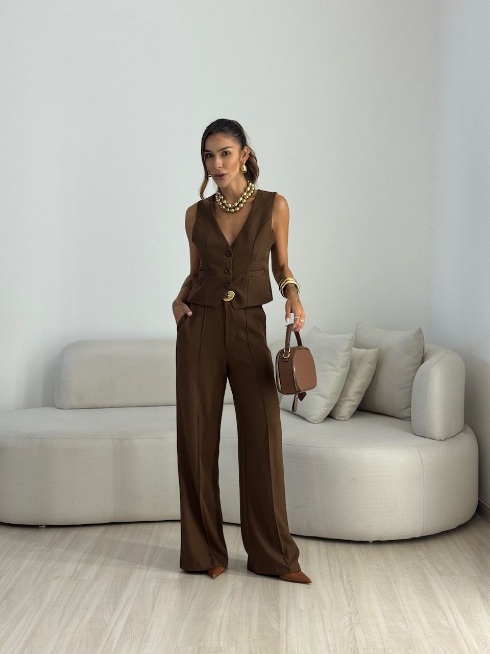 CONJUNTO LIZ ALFAIATARIA MARROM