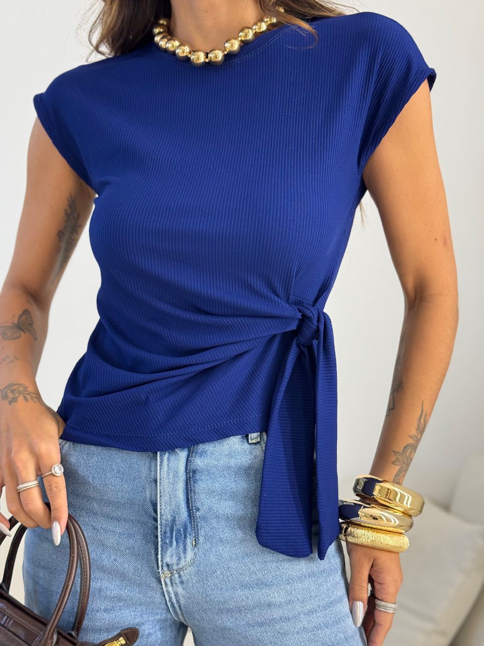 BLUSA SOLANGE AMARRAÇÃO MARINHO - 0075530055 - CAROLLA FERRARO