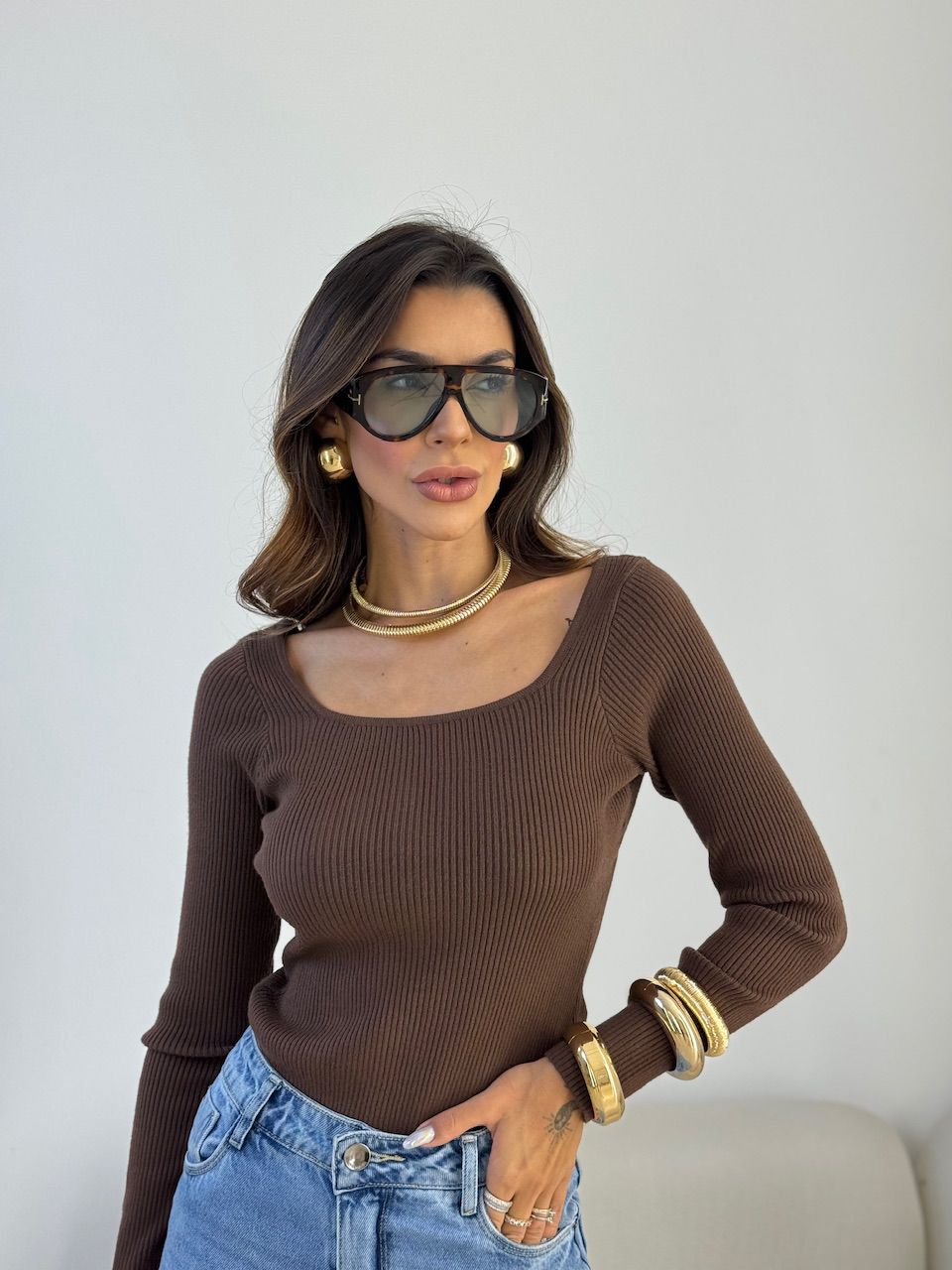 BODY TEREZA CANELADO MARROM