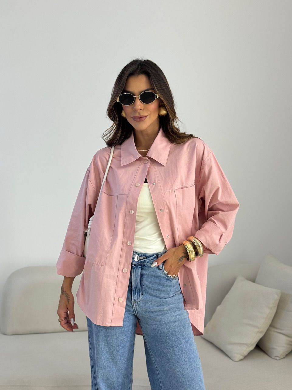 CAMISA GABI OVER ROSA - 0075550031 - CAROLLA FERRARO