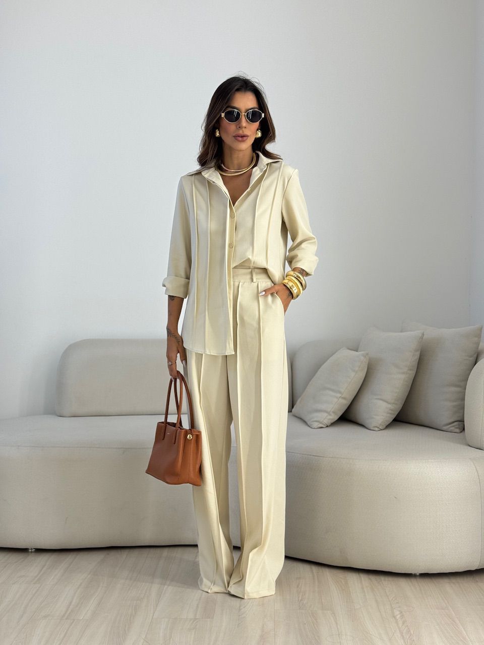 CONJUNTO VALENTINA CAMISA CALÇA AREIA