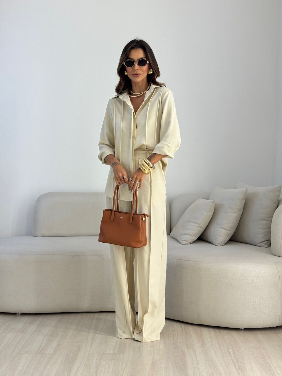 CONJUNTO VALENTINA CAMISA CALÇA AREIA