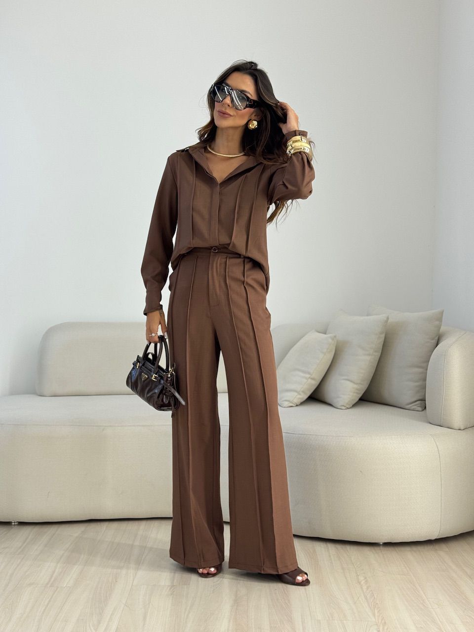 CONJUNTO VALENTINA CAMISA CALÇA MARROM