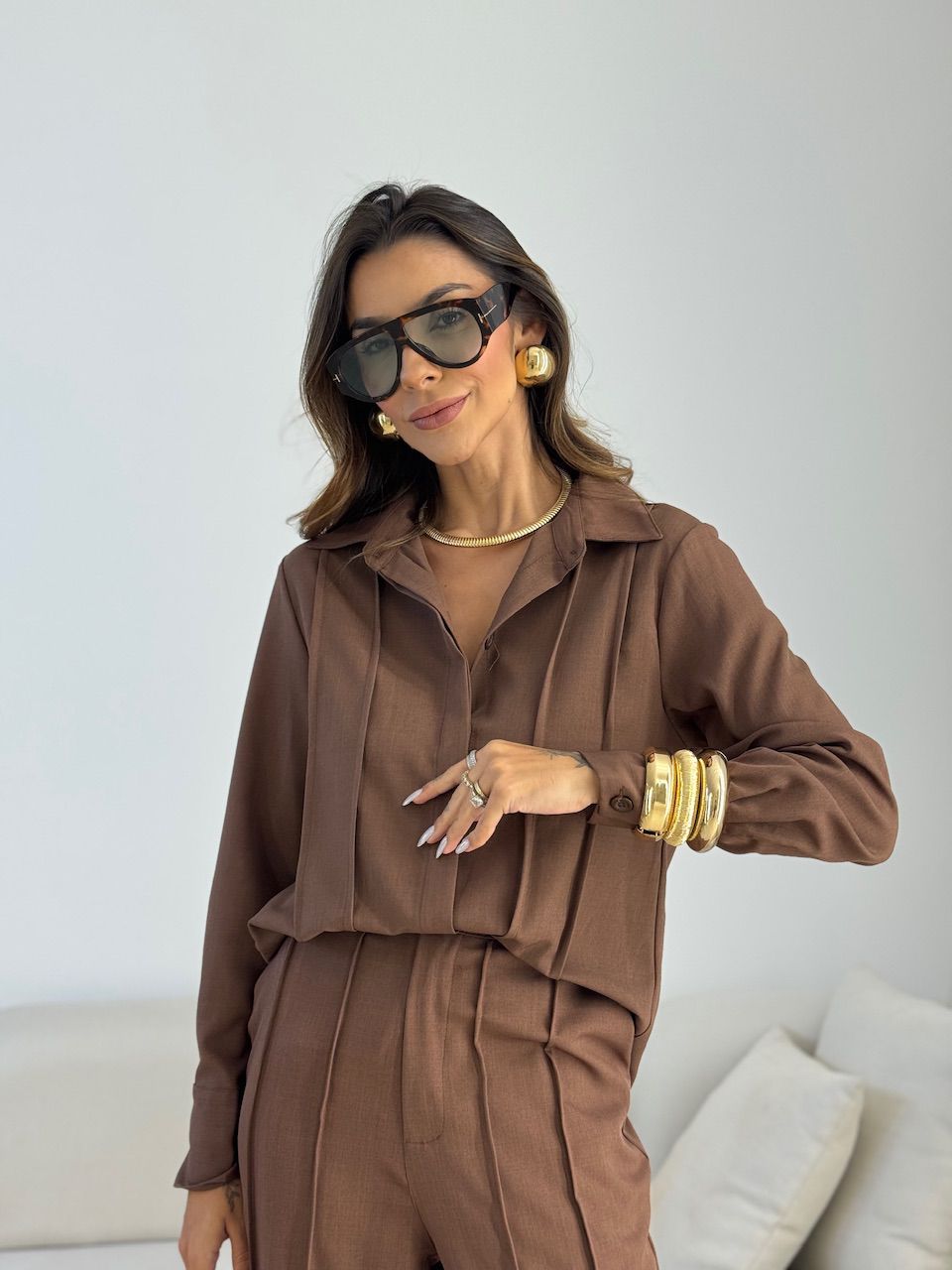 CONJUNTO VALENTINA CAMISA CALÇA MARROM