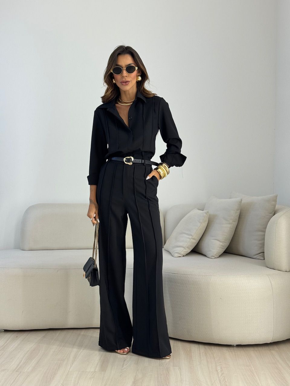 CONJUNTO VALENTINA CAMISA CALÇA PRETO - 0075560032 - CAROLLA FERRARO