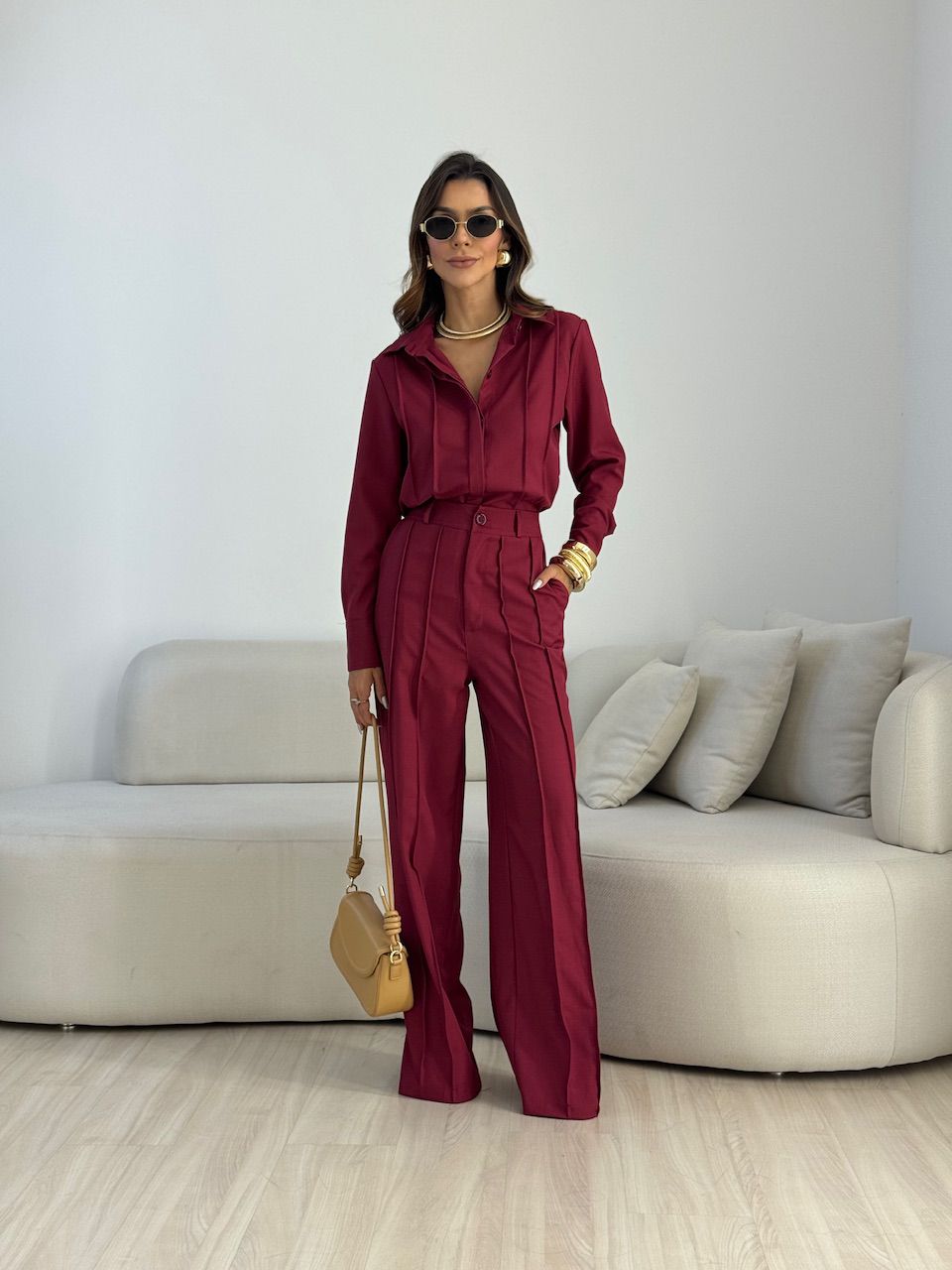 CONJUNTO VALENTINA CAMISA CALÇA VINHO - 0075560168 - CAROLLA FERRARO