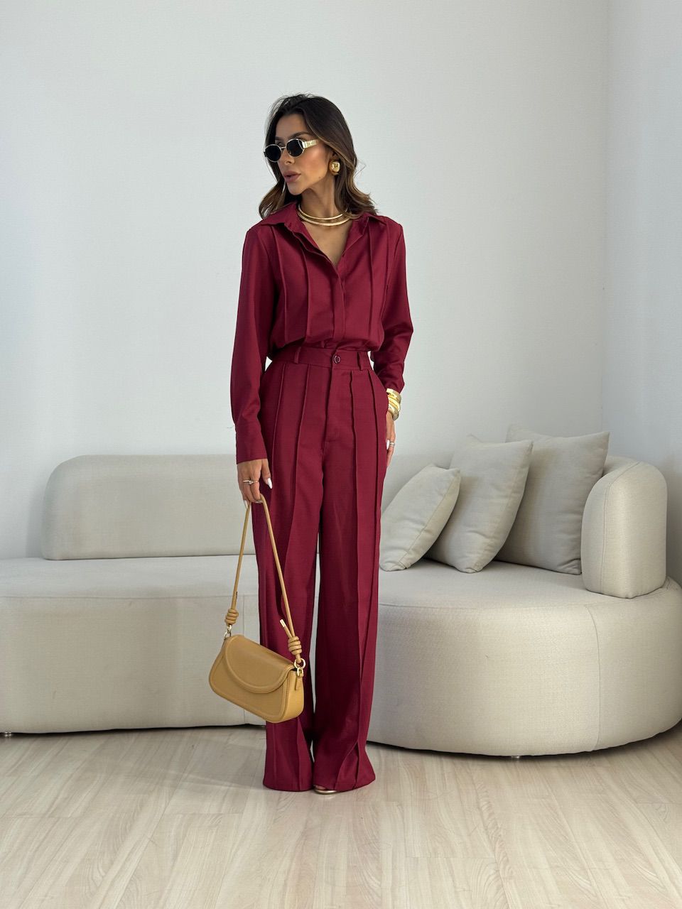 CONJUNTO VALENTINA CAMISA CALÇA VINHO