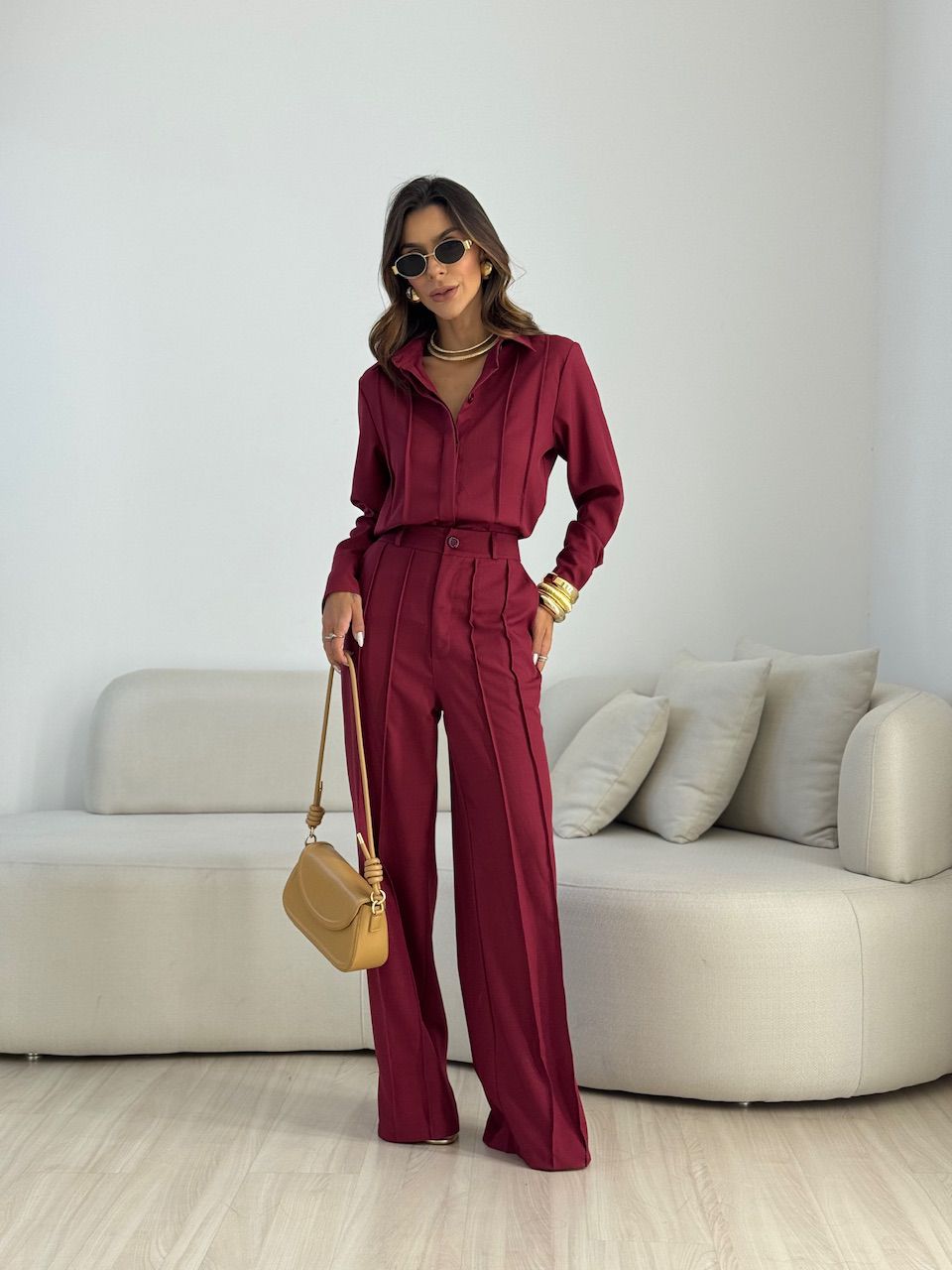 CONJUNTO VALENTINA CAMISA CALÇA VINHO