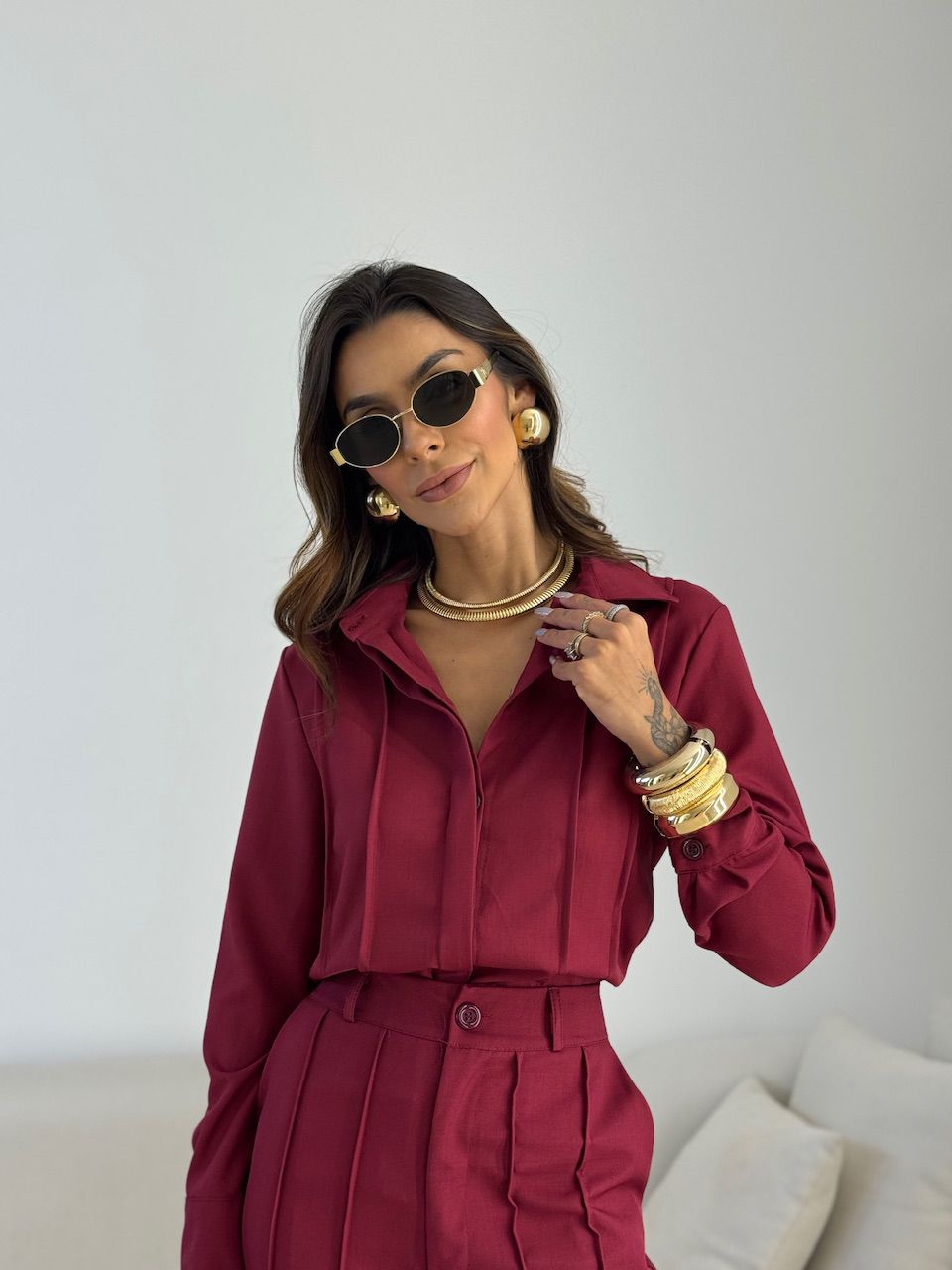 CONJUNTO VALENTINA CAMISA CALÇA VINHO