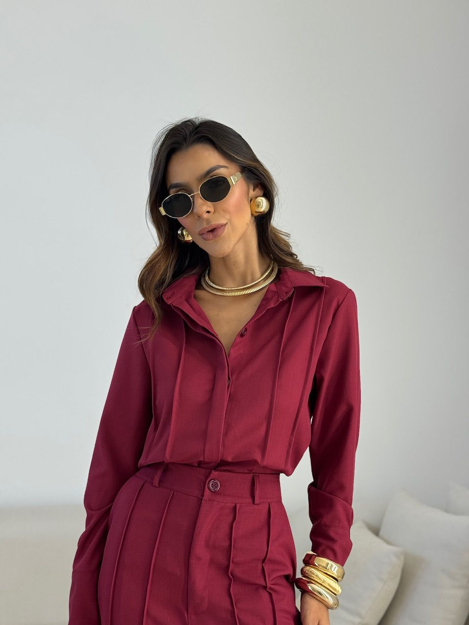 CONJUNTO VALENTINA CAMISA CALÇA VINHO