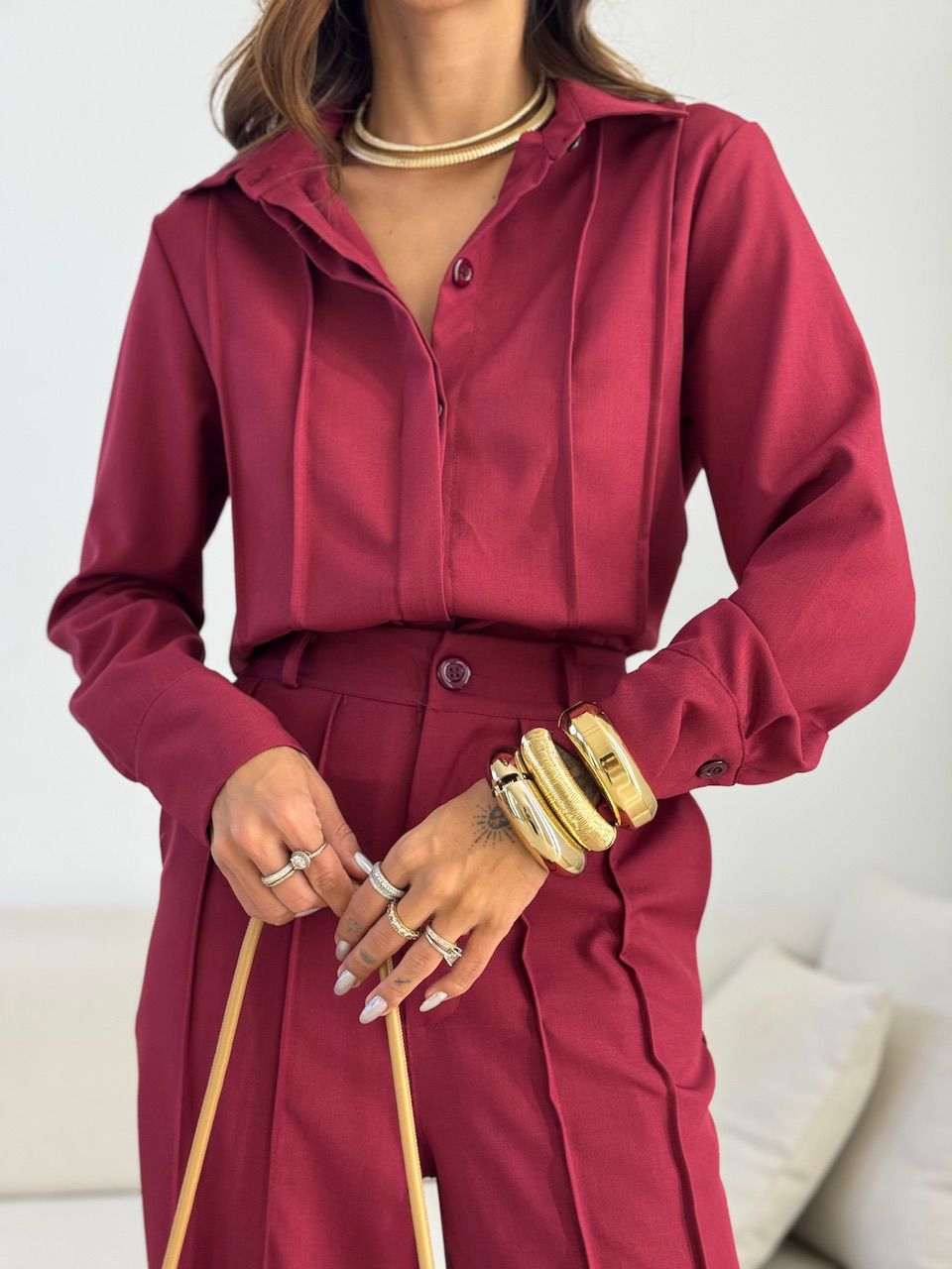 CONJUNTO VALENTINA CAMISA CALÇA VINHO