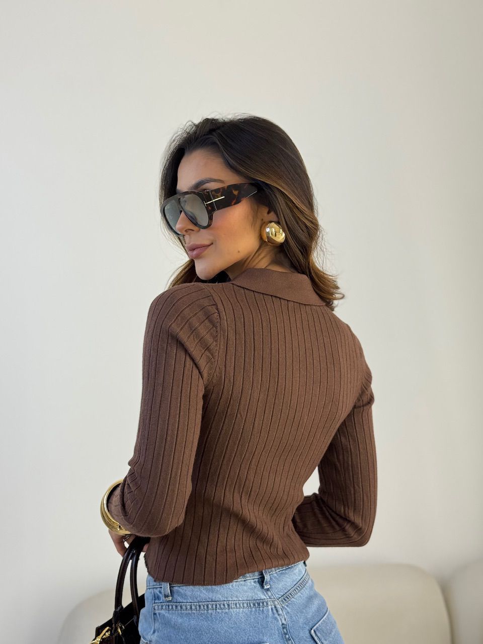 TRICOT DOMINIQUE ZÍPER MARROM