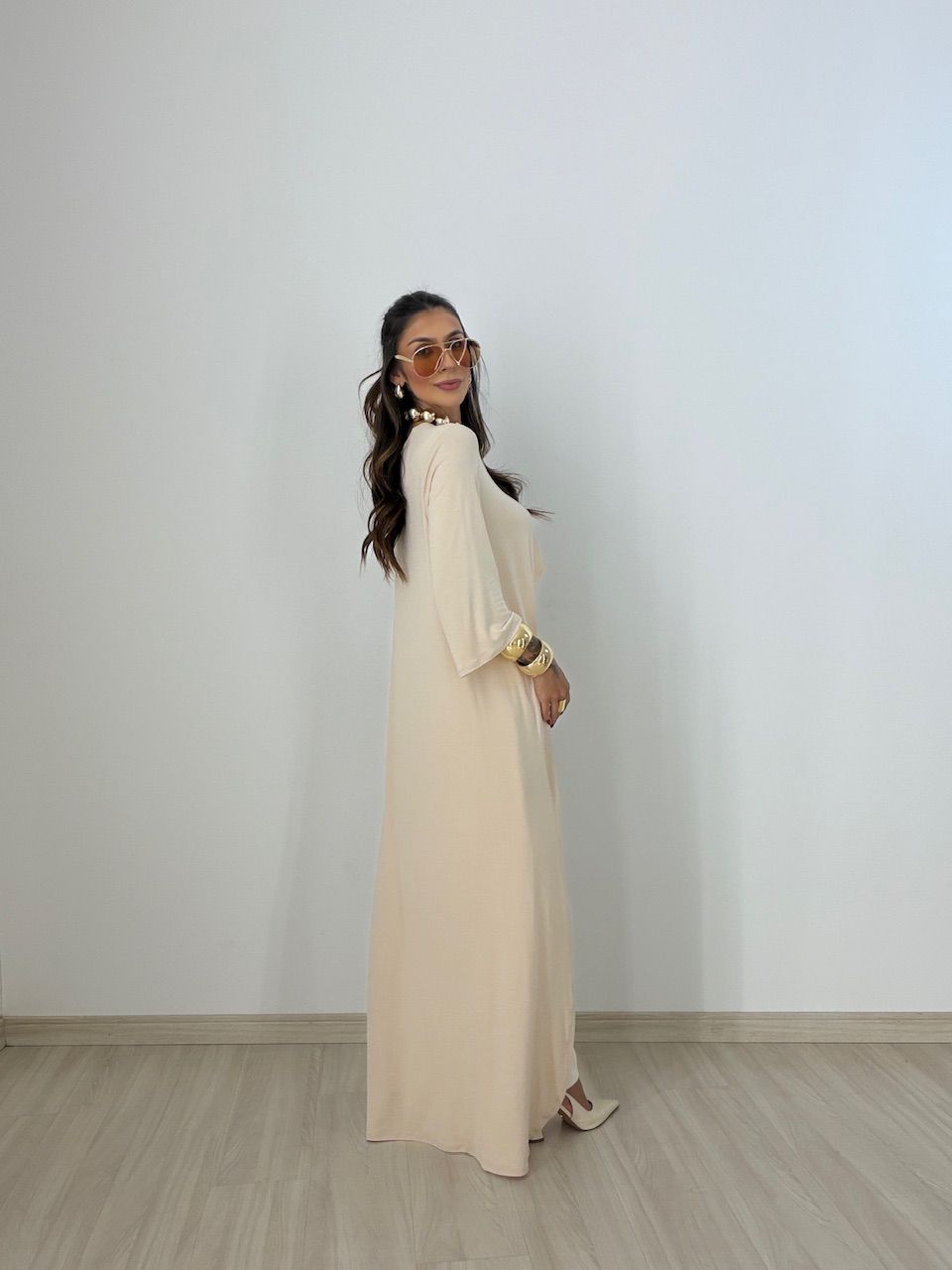 BLUSA JULIANA ASSIMÉTRICA ALONGADA AREIA
