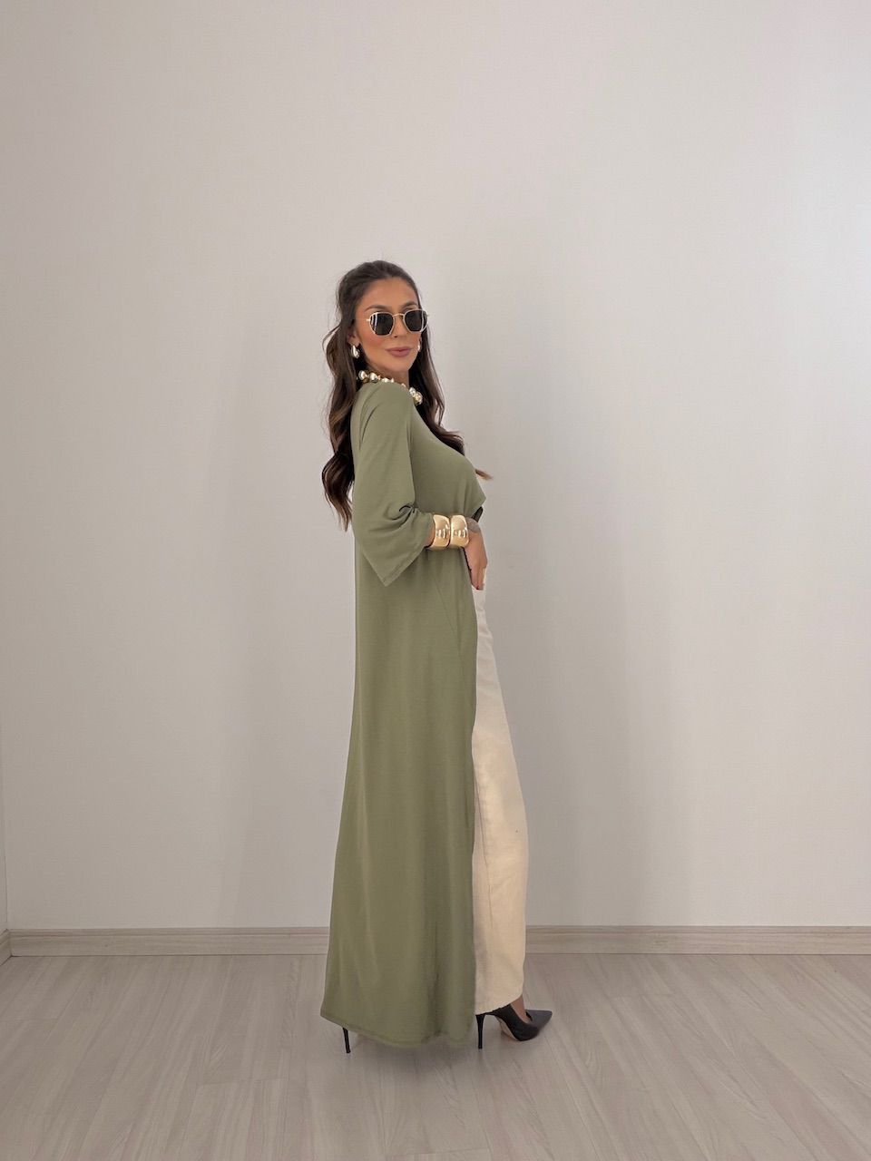 BLUSA JULIANA ASSIMÉTRICA ALONGADA VERDE