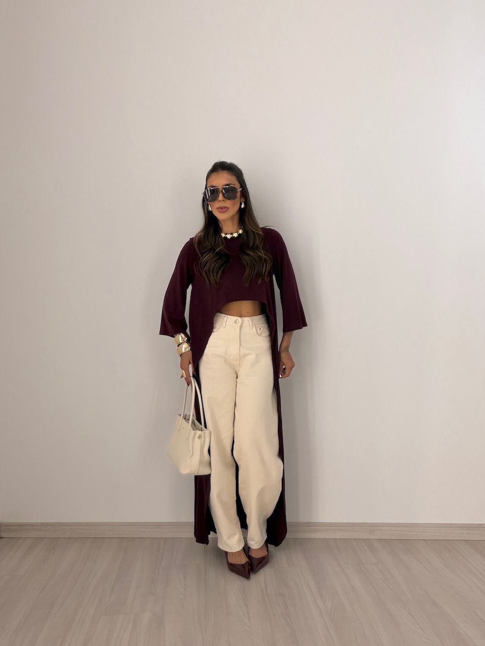 BLUSA JULIANA ASSIMÉTRICA ALONGADA VINHO