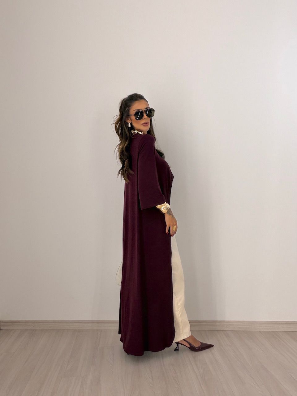 BLUSA JULIANA ASSIMÉTRICA ALONGADA VINHO