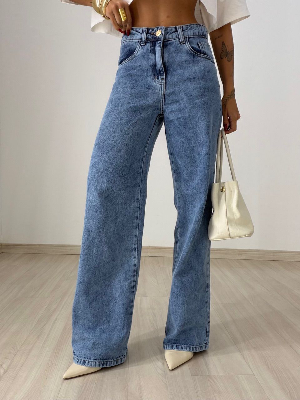 CALÇA ÉRICA WIDE LEG JEANS - 0077770122 - CAROLLA FERRARO