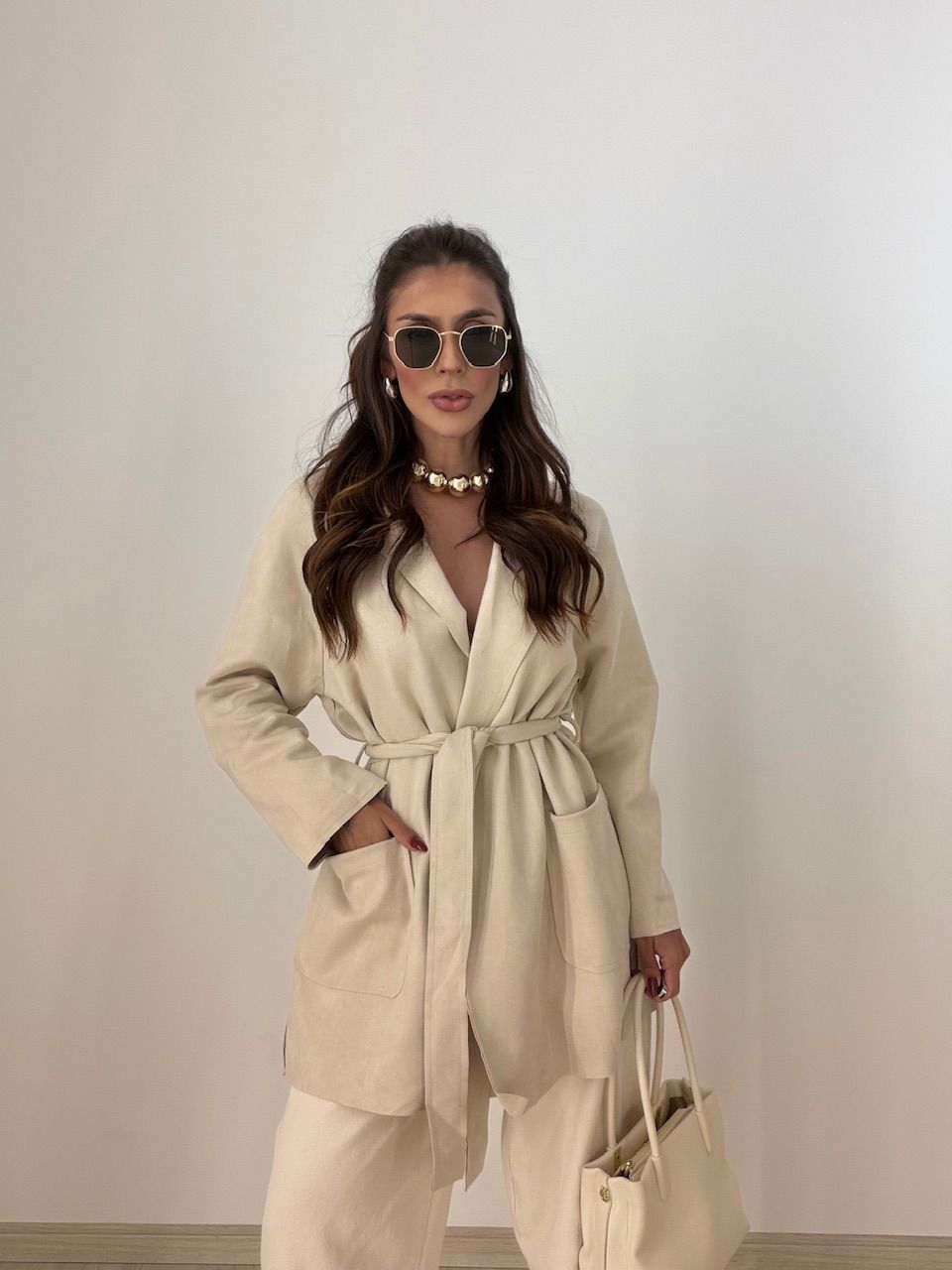 CASACO HELENA CHAMOIS AREIA - 0077740110 - CAROLLA FERRARO