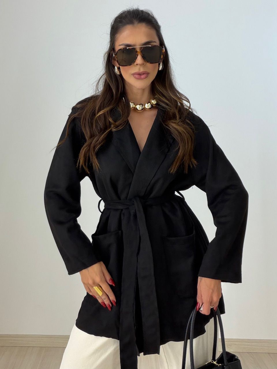 CASACO HELENA CHAMOIS PRETO