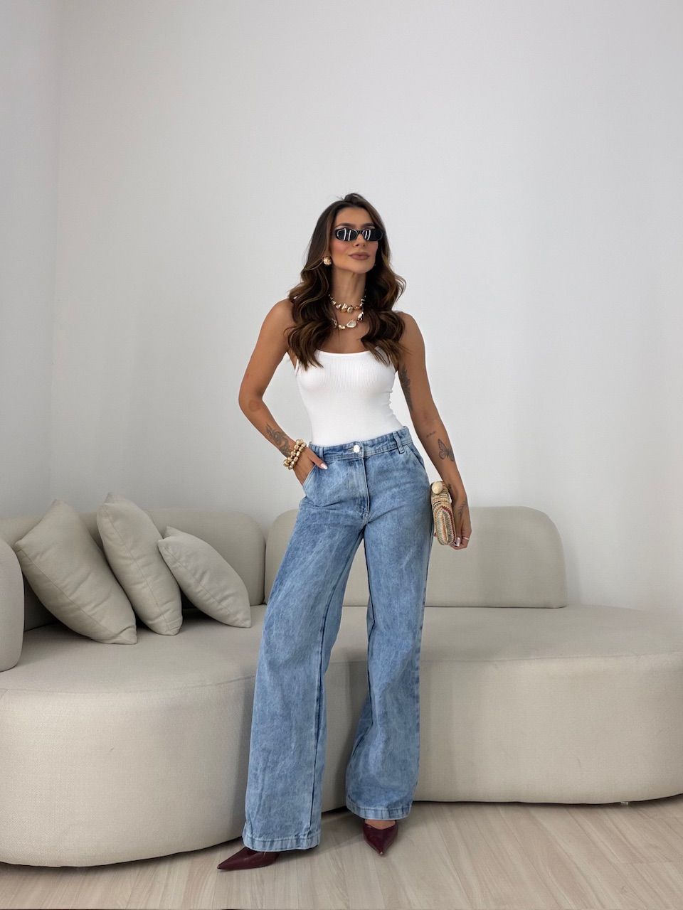 CALÇA ANANDA MARMORIZADA JEANS CLARO