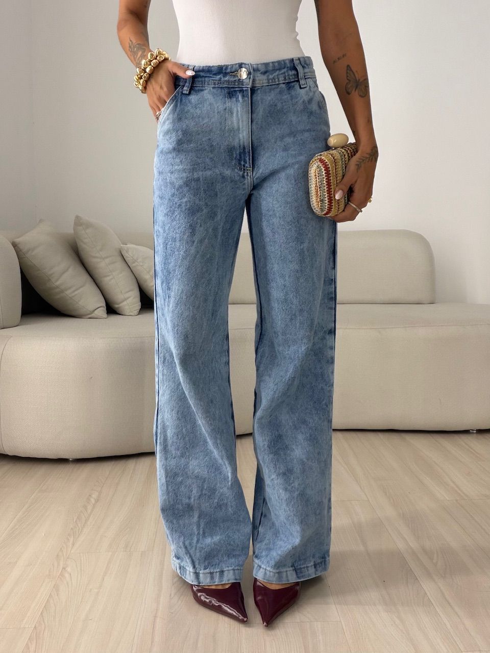 CALÇA ANANDA MARMORIZADA JEANS CLARO
