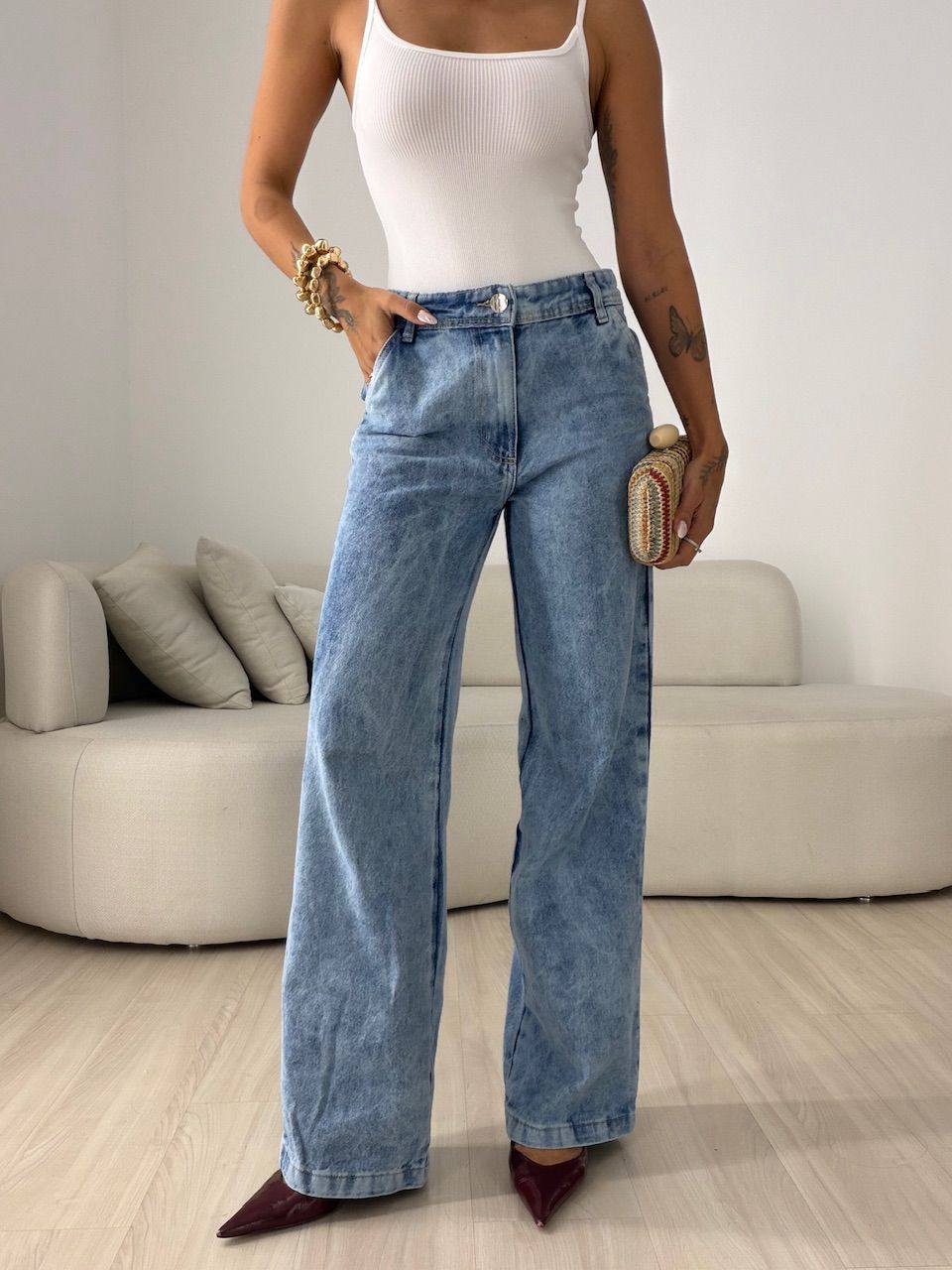 CALÇA ANANDA MARMORIZADA JEANS CLARO - 0078560071 - CAROLLA FERRARO