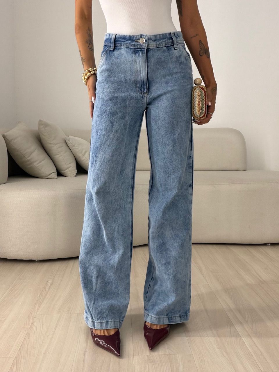 CALÇA ANANDA MARMORIZADA JEANS CLARO