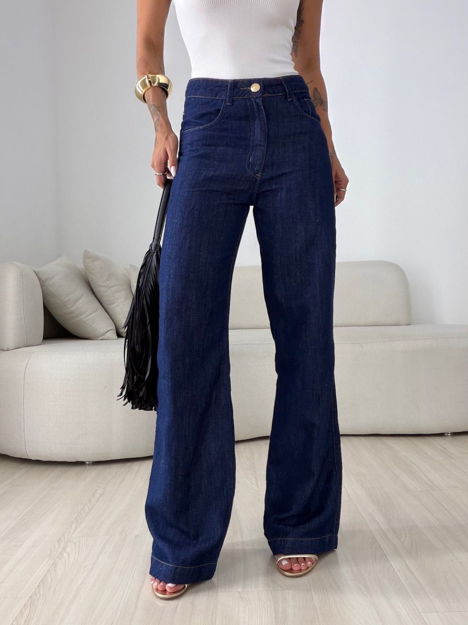 CALÇA MAIARA WIDE LEG JEANS ESCURO - 0078540070 - CAROLLA FERRARO