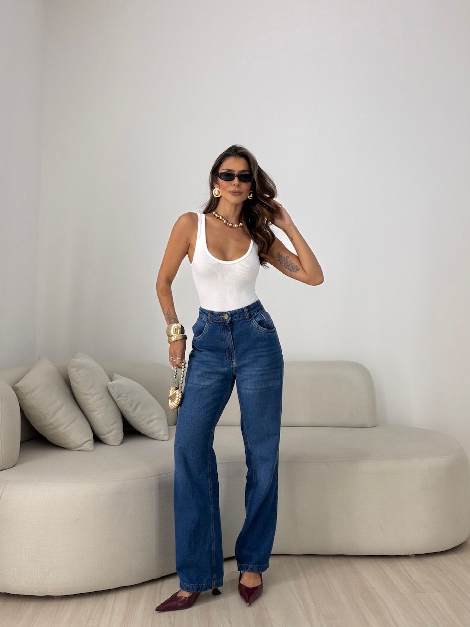 CALÇA SARA RETA JEANS ESCURO