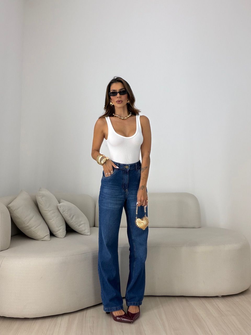 CALÇA SARA RETA JEANS ESCURO