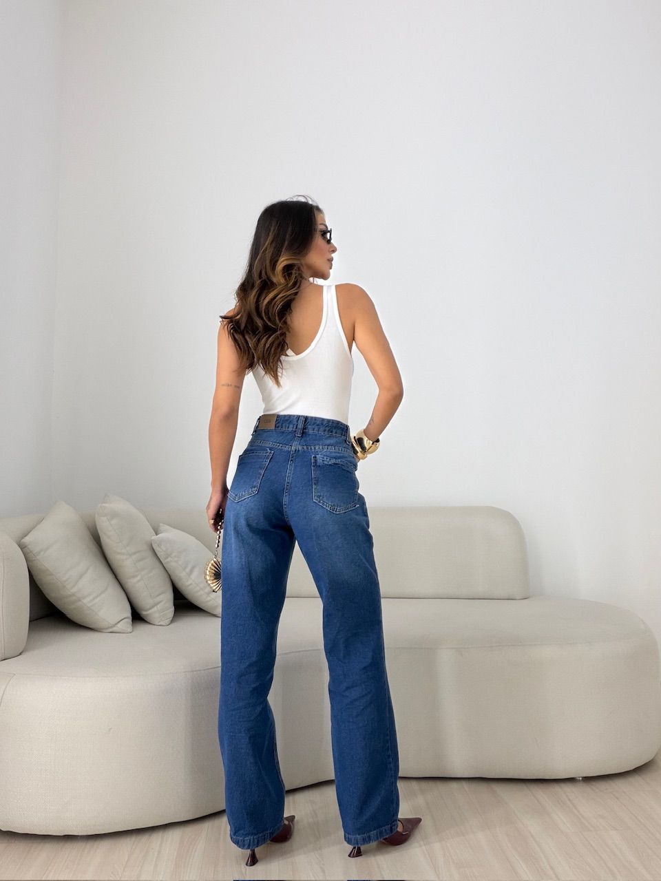 CALÇA SARA RETA JEANS ESCURO