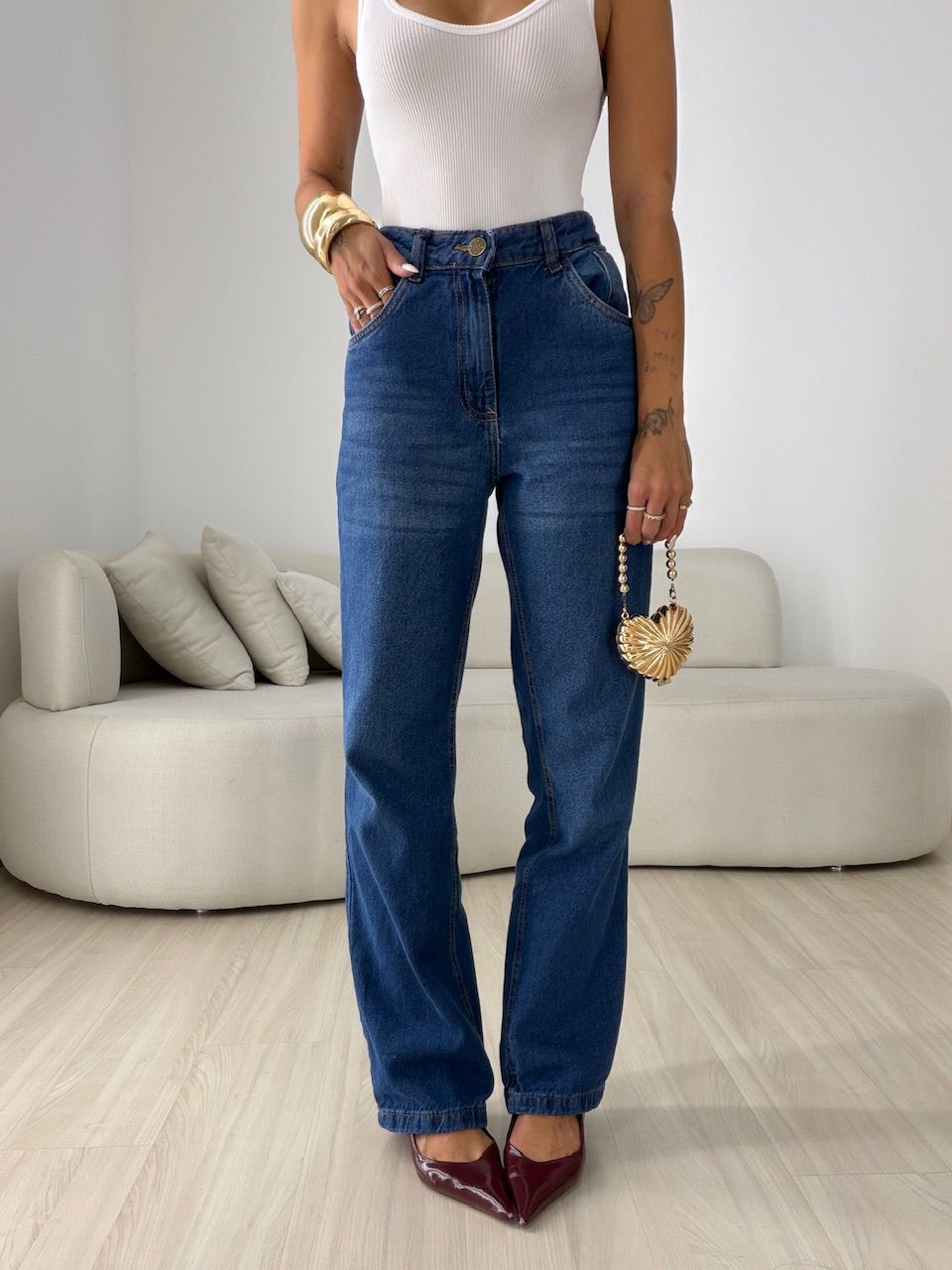 CALÇA SARA RETA JEANS ESCURO