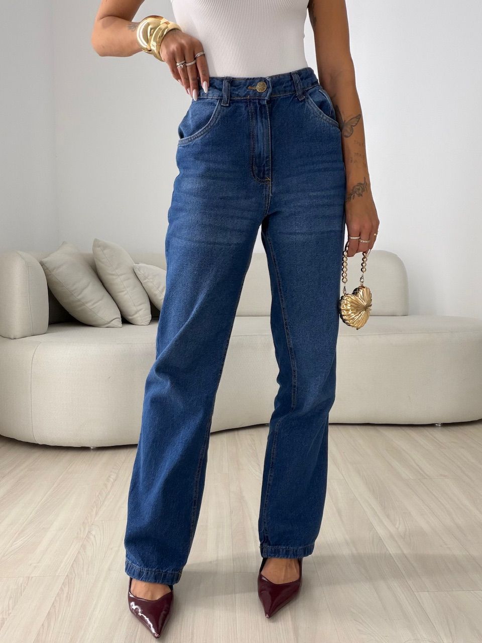 CALÇA SARA RETA JEANS ESCURO - 0078530070 - CAROLLA FERRARO