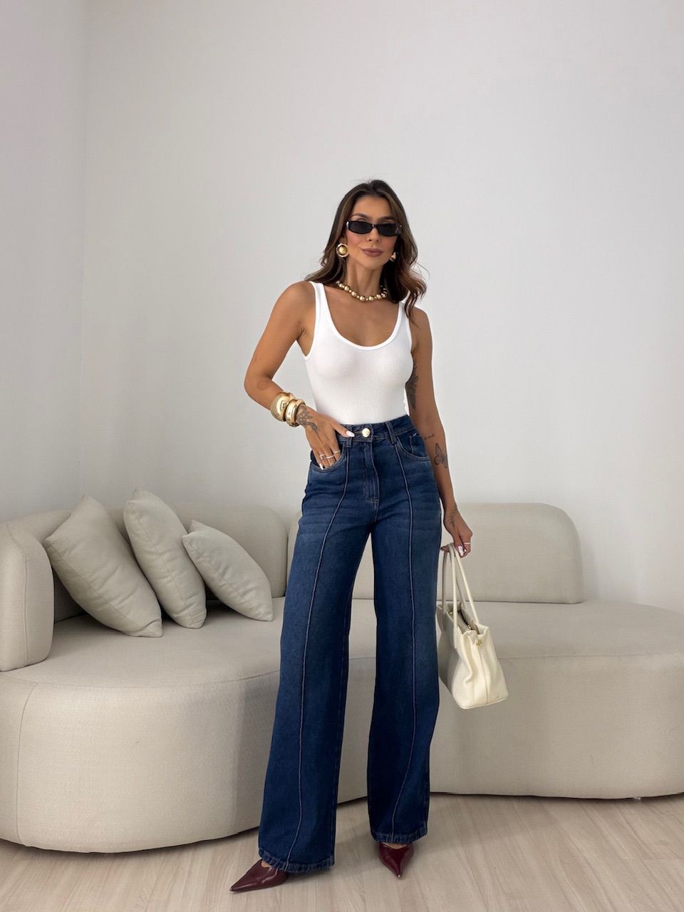 CALÇA VERÔNICA WIDE LEG JEANS ESCURO