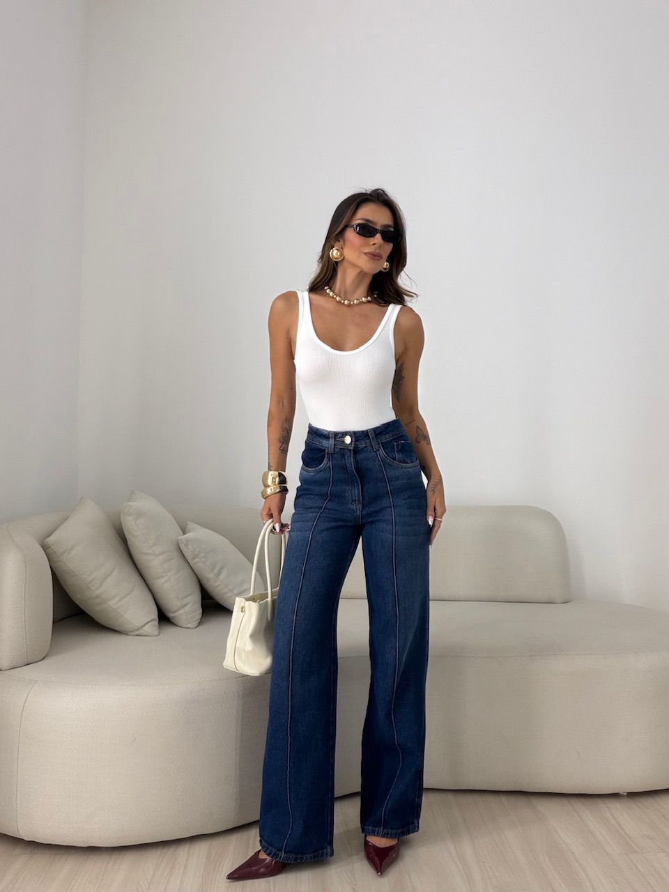 CALÇA VERÔNICA WIDE LEG JEANS ESCURO