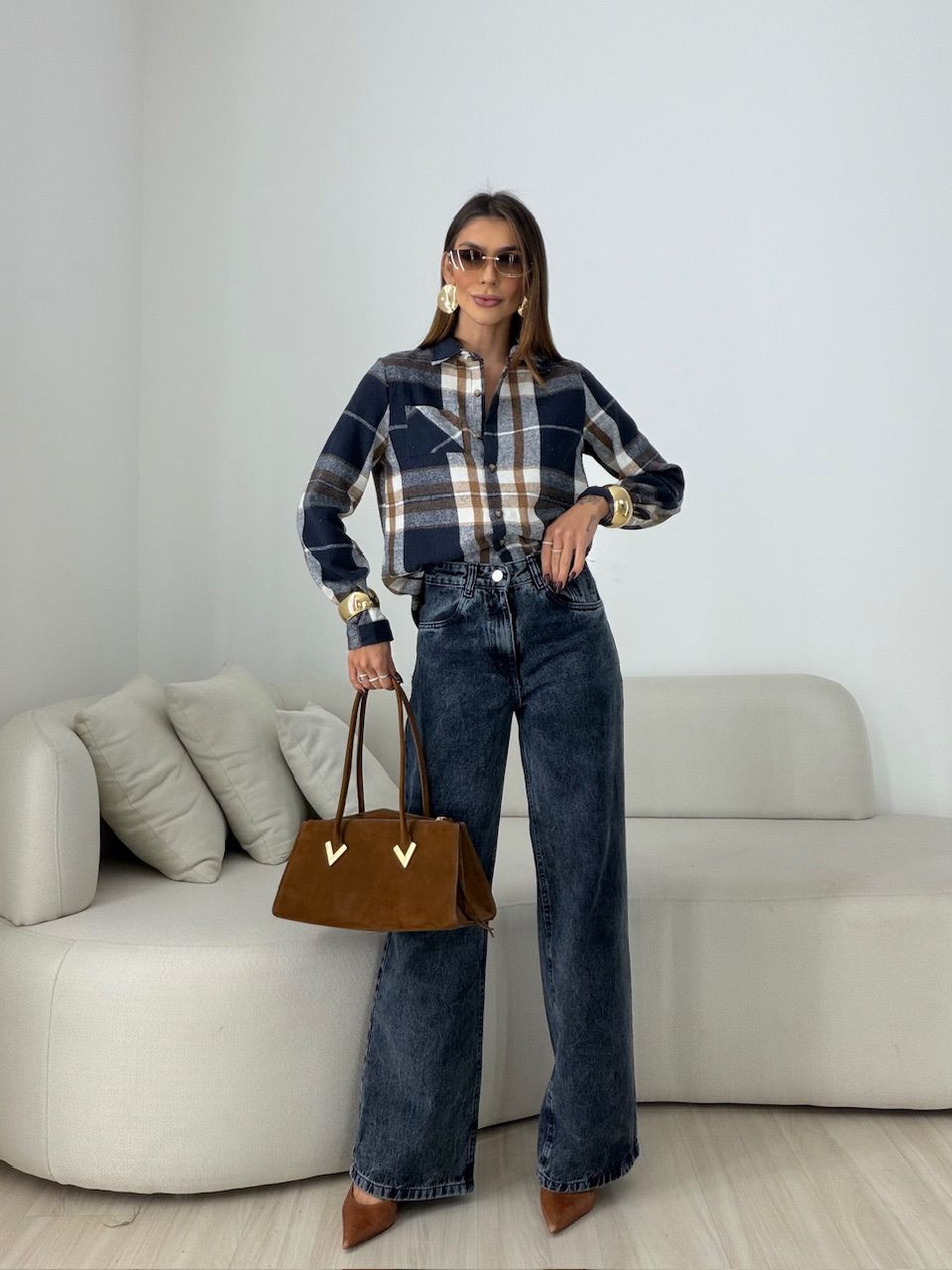 CAMISA SOLANGE XADREZ MARINHO
