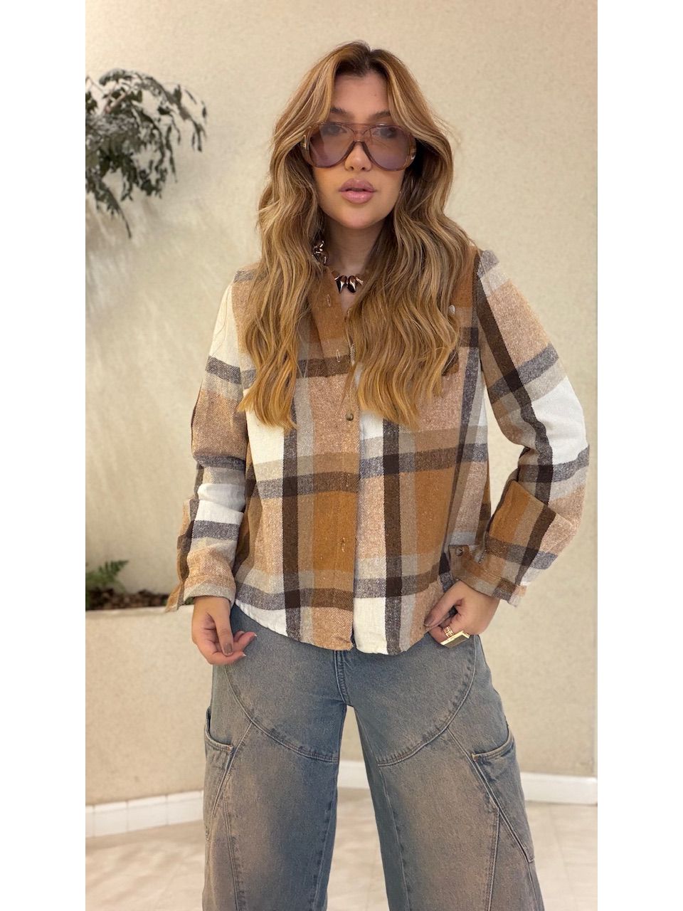 CAMISA SOLANGE XADREZ NUDE