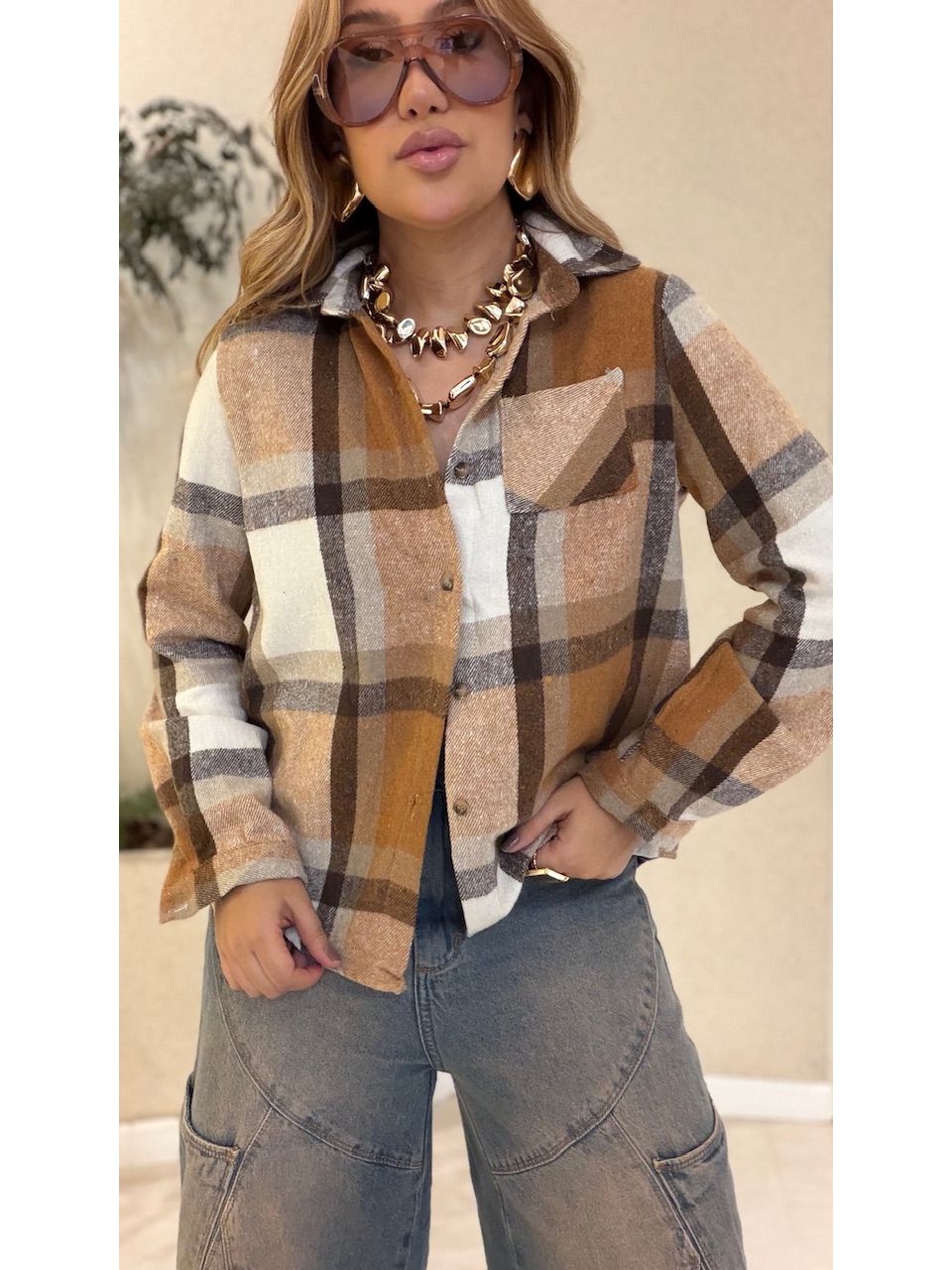 CAMISA SOLANGE XADREZ NUDE