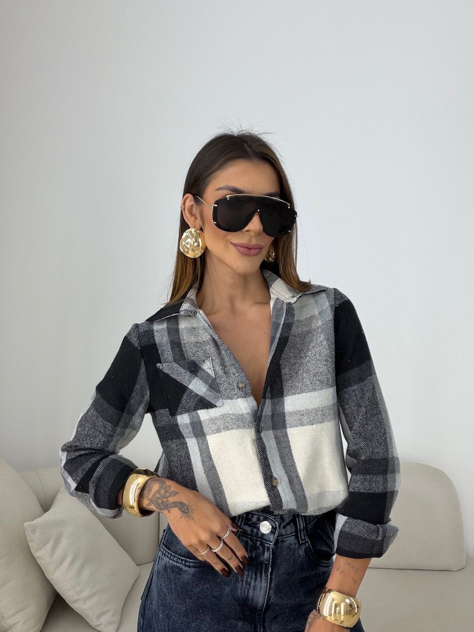 CAMISA SOLANGE XADREZ PRETA