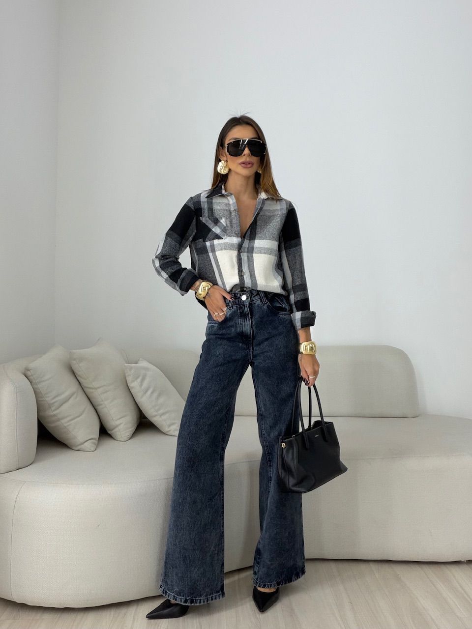 CAMISA SOLANGE XADREZ PRETA