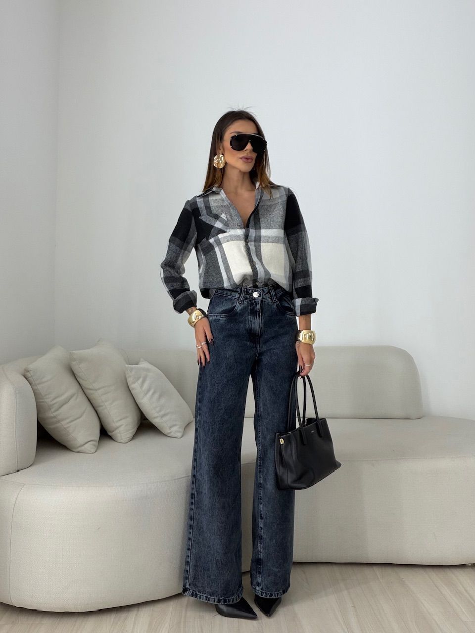 CAMISA SOLANGE XADREZ PRETA