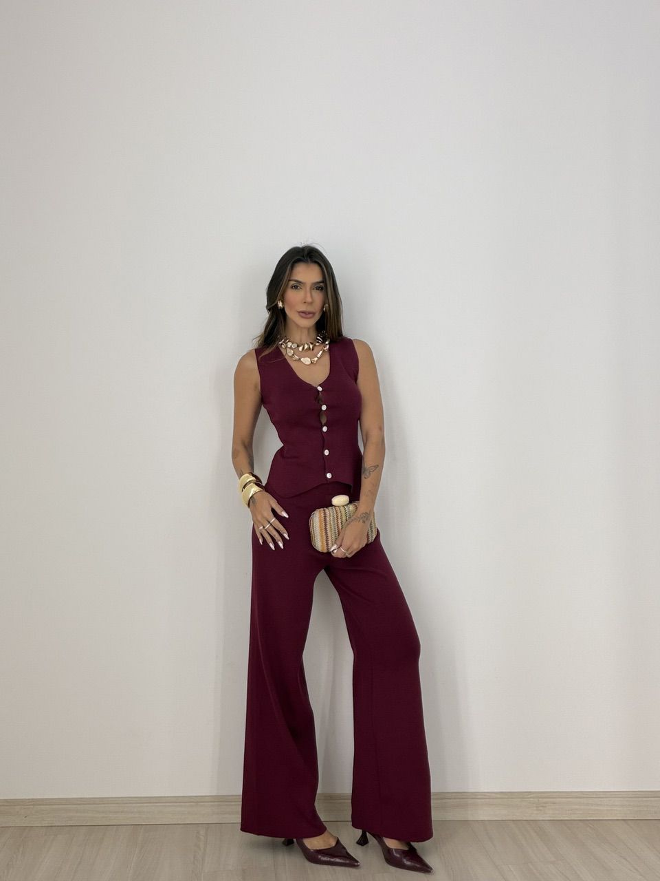 CONJUNTO LIA TRICOT VINHO