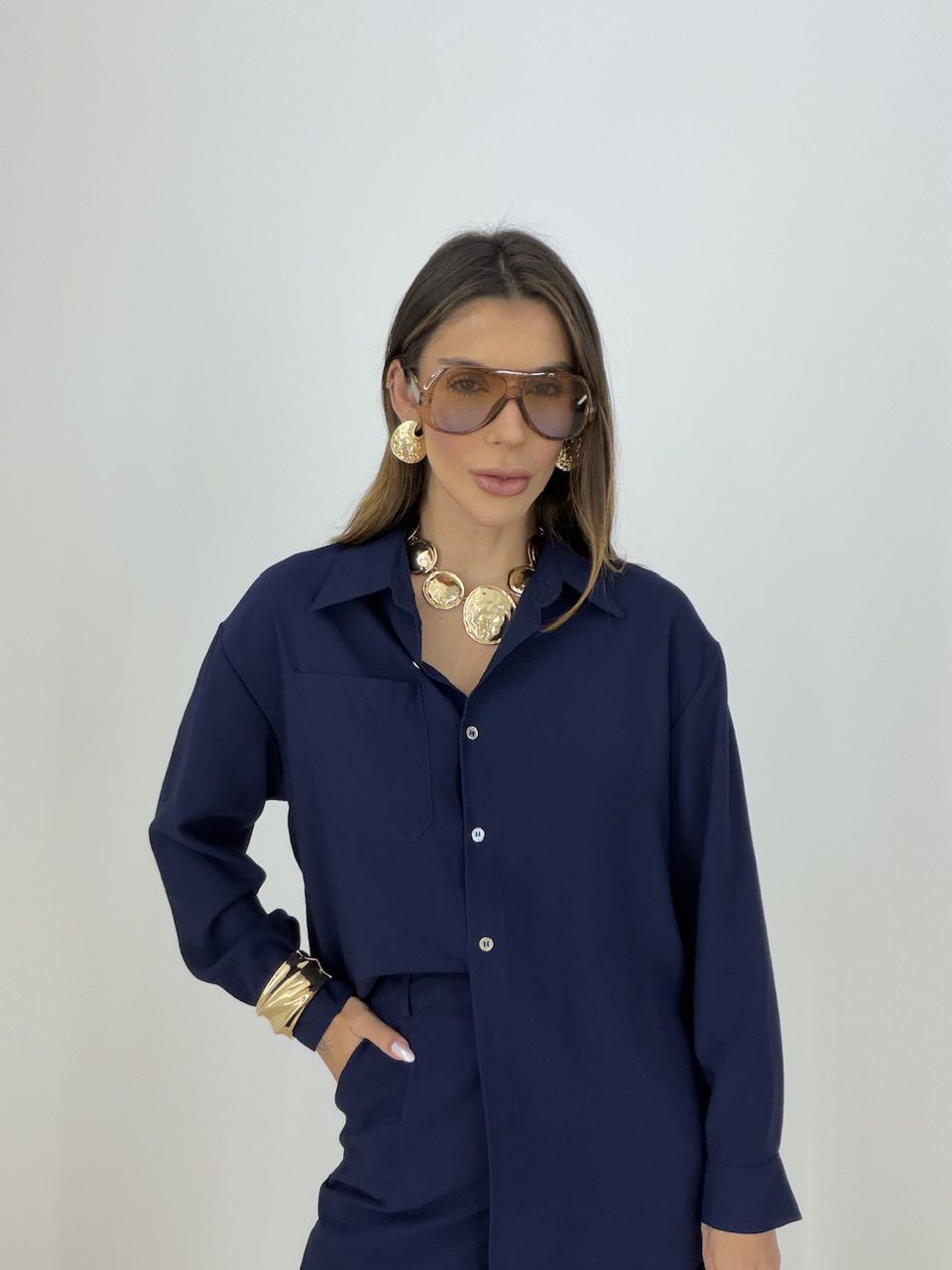 CONJUNTO LILIANE CAMISA CALÇA MARINHO